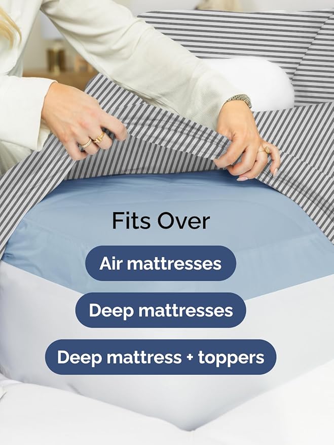 Extra Deep Pocket Twin XL Sheets - 3 Piece Breathable & Cooling Bed Sheets - Hotel Luxury Bed Sheet Set - Soft, Wrinkle Free & Comfy - Easily Fits Extra Deep Mattresses - Grey Striped Sheets Set