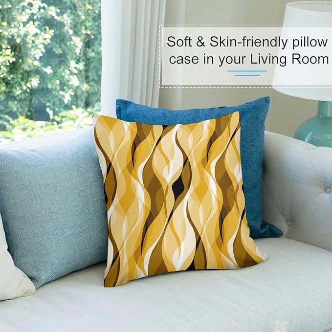 Yellow Throw Pillow Covers Abstract Ombre Yellow and Grey Striped Decorations for Bedroom Living Room Farmhouse Sofa Pillows Bed Couch 22x22 Inch