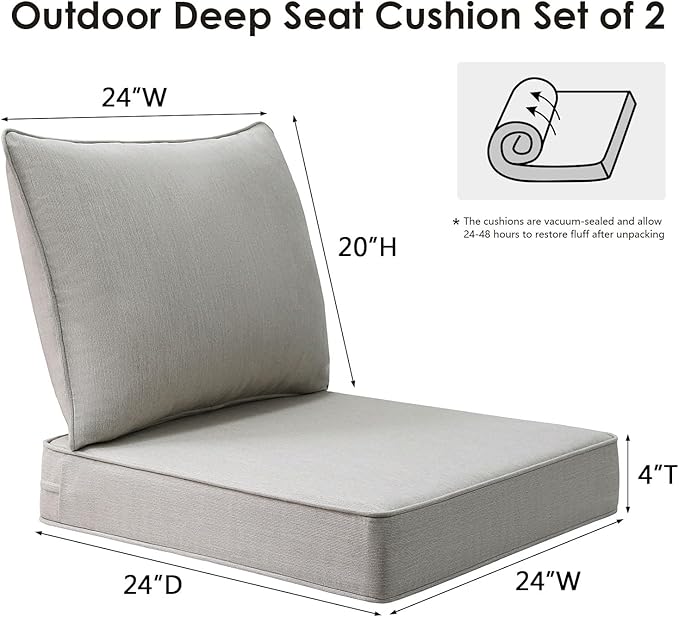 Sunbrella Outdoor Patio Chair Cushions Set, 24" x 24", Set of 2, Water-Repellent, Fade Resistant, Deep Seat Cushion for Backyard, Couch, Sofa and Patio Furniture, Specrtum Pebble