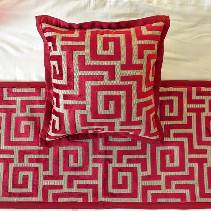 The HomeCentric King/Queen/Twin Red Designer Twin 53"x18" Bed Runner Without Pillow Cover, Maze Bed Scarf on Velvet Fabric - Path