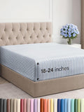 Extra Deep Queen Fitted Sheet - Hotel Luxury Single Fitted Sheet Only - Easily Fits 18 inch to 24 inch Mattress - Ultra Soft, Wrinkle Free with Extra Deep Pockets - Breathable & Comfy - Blue Stripes