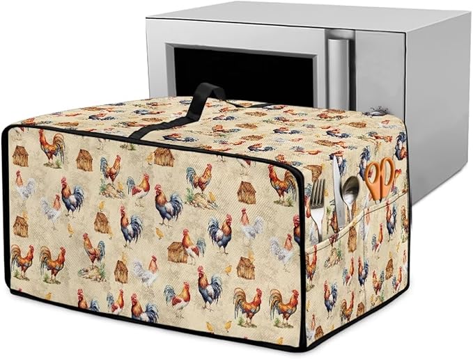 Rooster Chicken Chick Print Waterproof Toaster Oven Cover Heavy Duty Microwave Oven Dust Cover Dust-Proof Universal Kitchen Machine Covers Suitable for Most Microwave Ovens, S