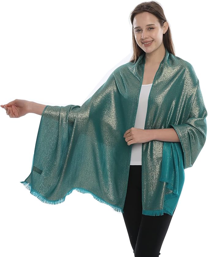 LMVERNA Women's Sparkling Metallic Soft Pashmina Shawls and Wraps Scarf in Solid Colors