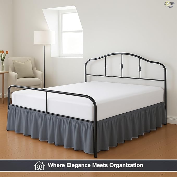 Cottington Lane Ruffled Bed Skirt Twin Size with Split Corner, Brushed Microfiber Hotel Quality Dark Grey Dust Ruffle, 18 Inch Drop Gathered Bedskirt, Soft and Stylish, Shrinkage and Fade Resistant