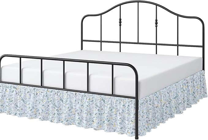 Cottington Lane Ruffled Bed Skirt King Size with Split Corner, Brushed Microfiber Hotel Quality Dust Ruffle, 24 Inch Drop Gathered Bedskirt, Soft, Stylish, Shrink & Fade Resistant, Garden Bloom