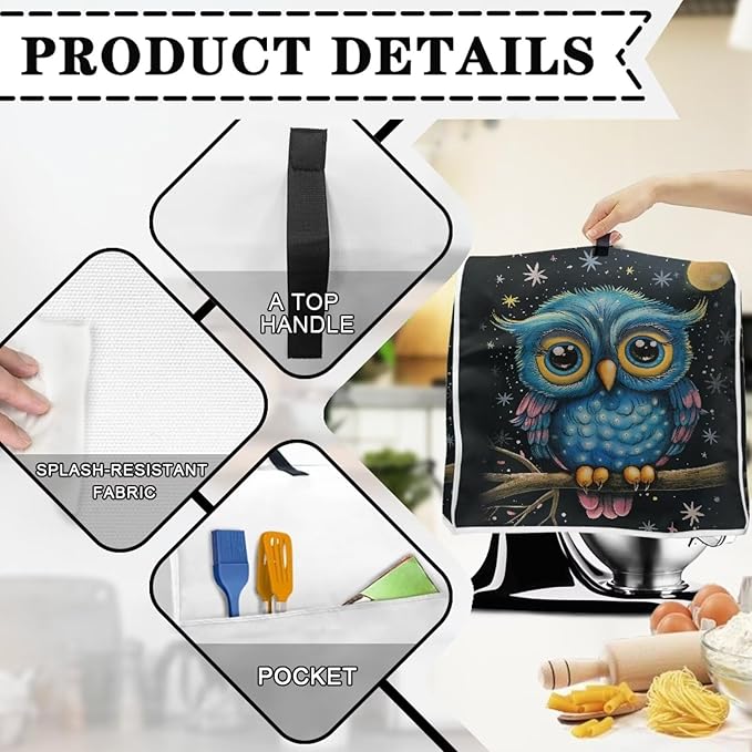 Cartoon Owl Stand Mixer Cover Kitchen Appliance Cover for 4.5-5 Quart Mixers Washable Food Processor Protective Covers Kitchen Mixers Accessories
