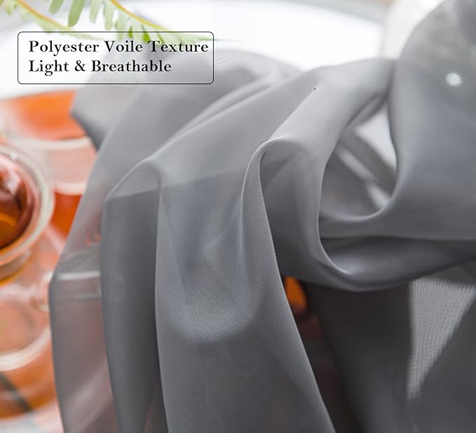 PI Sheer Curtains 63 Inches Length, Short Grommet Light Filter Sheer Panels for Kitchen/Dining Room 2 Pack (W52 X L63, Dark Grey)