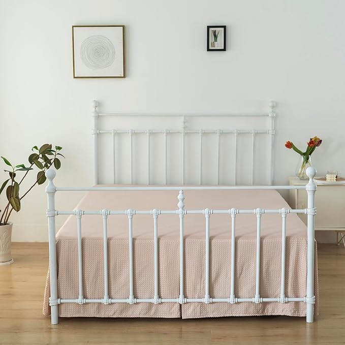 Queen Bed Skirt, Pleated Waffle Weave Bed Skirt with Split Corners, Tailored Dust Ruffle 18 Inch Drop Easy Fit, Machine Washable (Cream, Queen - 18" Drop)