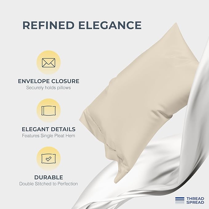 THREAD SPREAD 100% Egyptian Cotton King Size Sheets Set - Luxury 1500 Thread Count Egyptian Cotton Sheets King Size, 17" Deep Pocket, Soft, Cooling Sateen Weave Hotel Quality Bedding Set - Beige