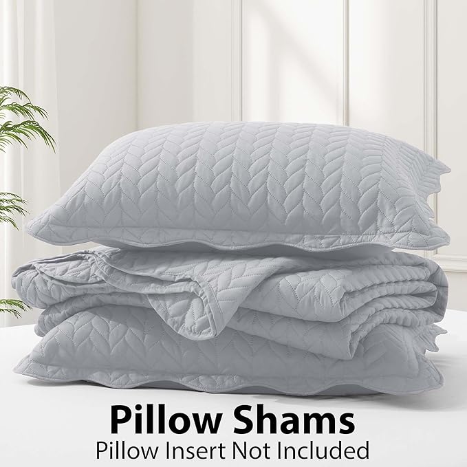 IR Imperial Rooms Queen Quilt Bedding Set Size (90" x 96") + 2 Pillow Shams (20" x 26"+ 2") - 3 Pcs All Season Lightweight Reversible Microfiber Coverlet Embossed Quilt Bedspread (Silver)