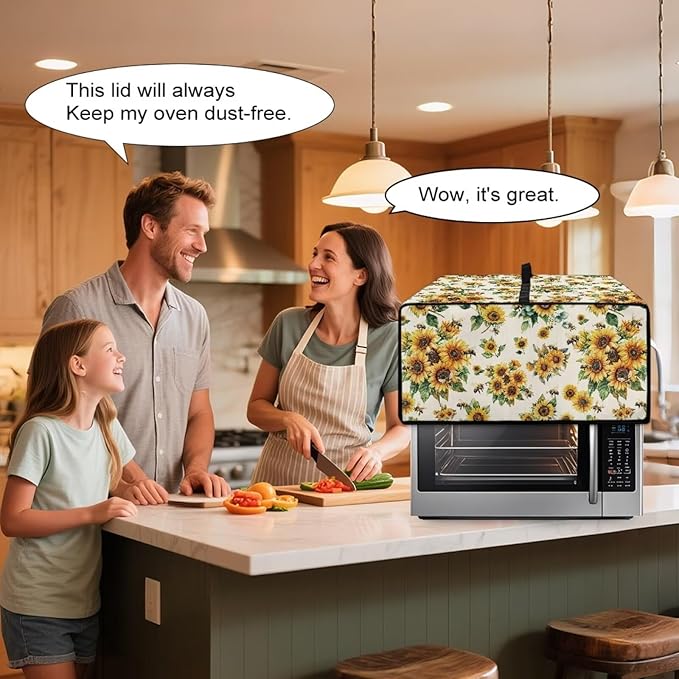 Sunflower Bee Print Toaster Oven Cover Dust-Proof Microwave Oven Cloth Cover with Storage Pockets Foldable Kitchen Machine Covers Case Protections Protector, S