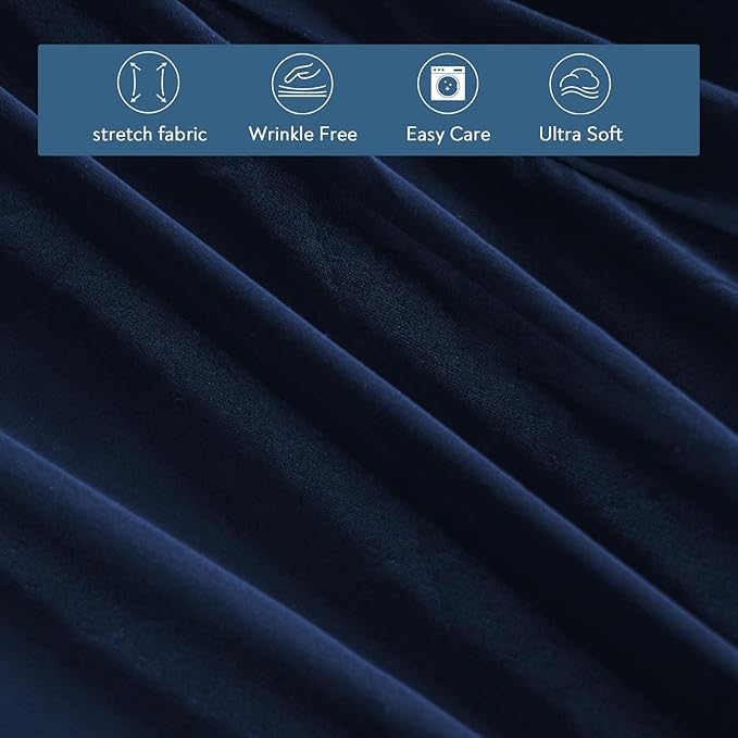 Twin Fitted Sheet Only, Super Soft & Cozy Twin Size Bed Sheets for Boys Kids with Deep Pocket to 14 Inch, Cooling Jersey Mattress Bottom Sheets,Shrinkage & Stain Resistant, Wrinkle Free, Navy Blue