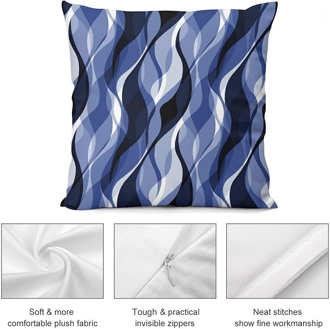 Navy Blue Throw Pillow Covers Modern Abstract Black and Blue Striped Decorations for Bedroom Living Room Farmhouse Sofa Pillows Bed Couch 16x16 Inch