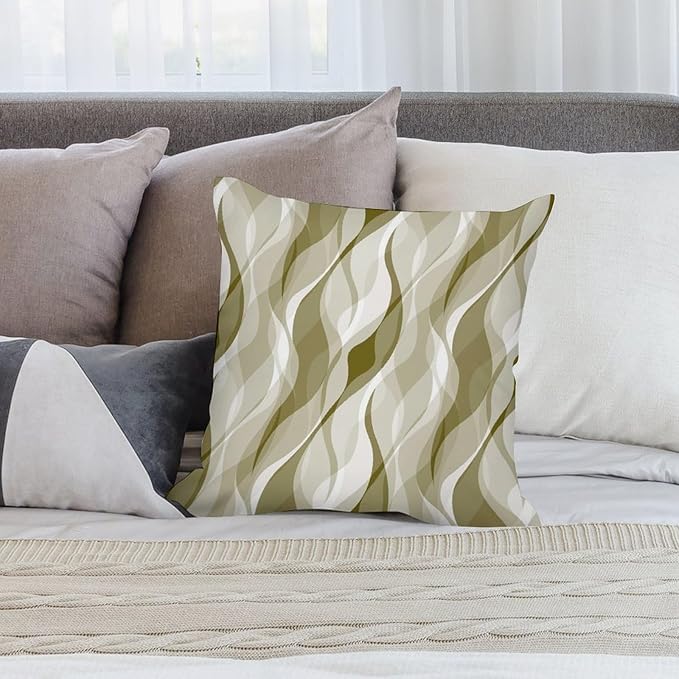 Light Green Throw Pillow Covers Abstract Ombre Light Green and Grey Striped Decorations for Bedroom Living Room Farmhouse Sofa Pillows Bed Couch 12x12 Inch