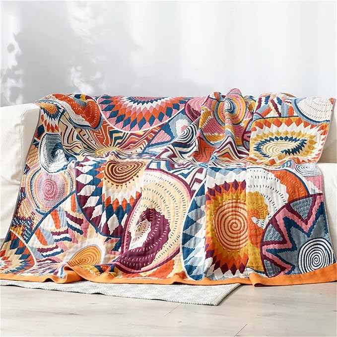 MSGKV Boho Throw Blanket for Bed Couch,100% Cotton Throw Blankets 80''x 90'' Mexican Super Soft Blanket Travel Picnic Blankets Versatile Knit Woven Blanket Boho Decor