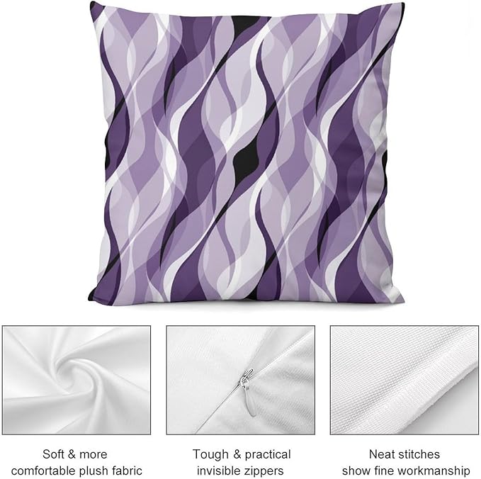 Purple Throw Pillow Covers Modern Abstract Purple and Grey Striped Decorations for Bedroom Living Room Farmhouse Sofa Pillows Bed Couch 22x22 Inch