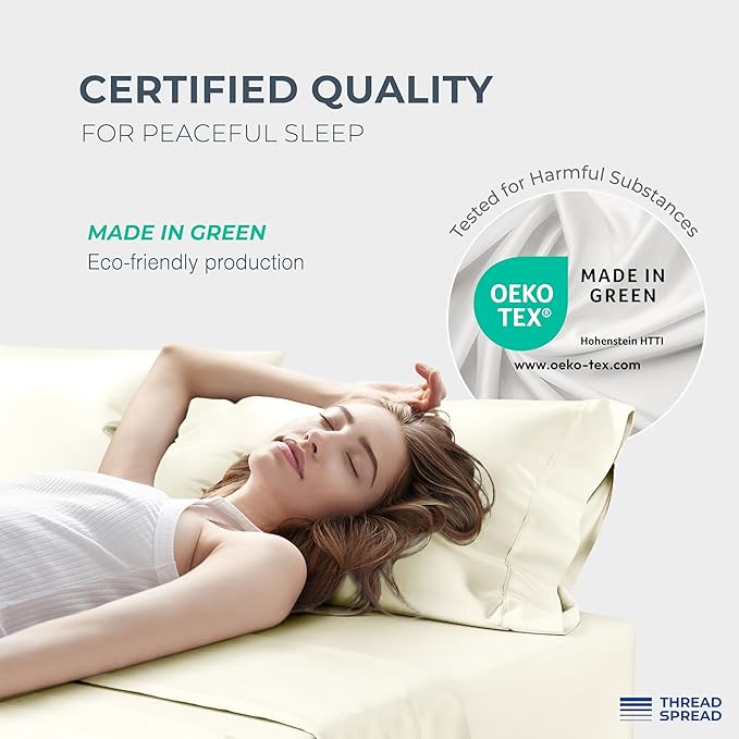 THREAD SPREAD 100% Egyptian Cotton King Size Sheets Set - Luxury 1500 Thread Count Egyptian Cotton Sheets King Size, 17" Deep Pocket, Soft, Cooling Sateen Weave Hotel Quality Bedding Set - Ivory