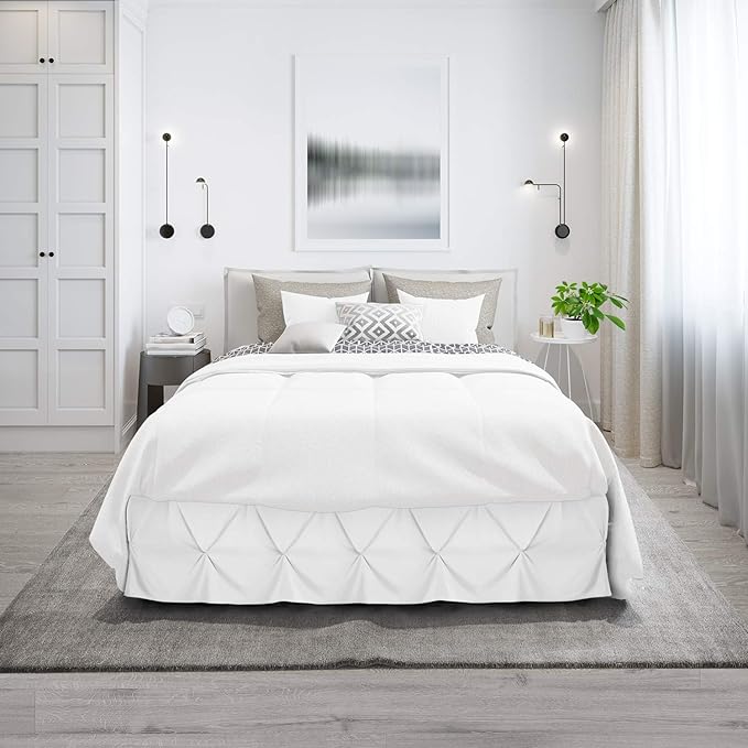 Nestl White Bed Skirt King Size, Pinch Pleat King Bed Skirt, 14" Inch Drop King Bedskirt, Hotel Quality White Bed Skirts, Premium Microfiber Bedskirt for King Bed, White King Size Bed Skirt
