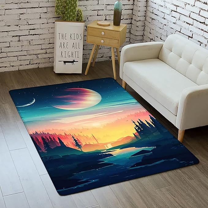 Outer Space Galaxy Area Rug for Boys Room 4x5 ft Soft Non-Slip Solar System 3D Planet Universe Rug for Kids Bedroom Living Room