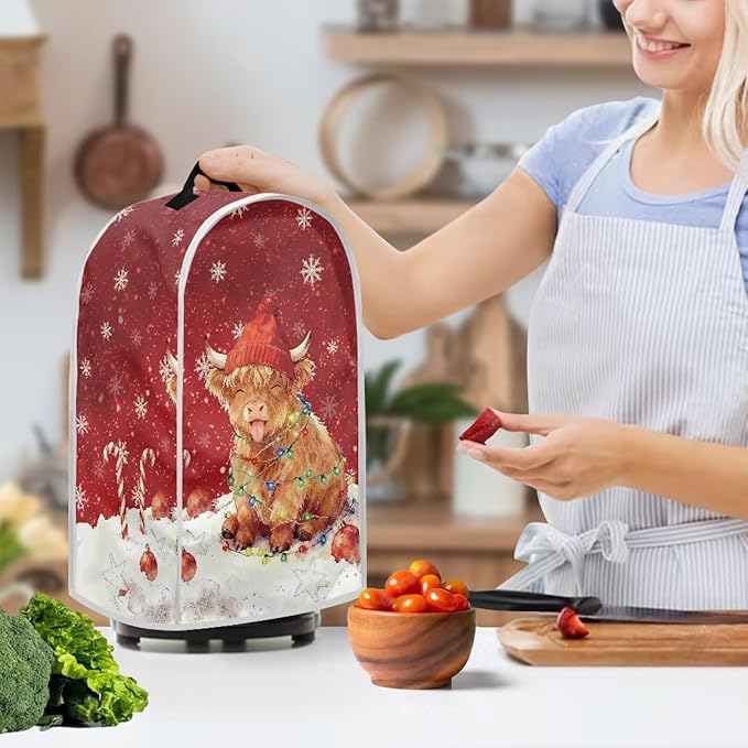 Christmas Blender Cover Dust Cover for Kitchen Highland Cow Food Processor Dust Covers with Handle Easy to Install Protection Covers for Stand Mixer Juice Machine Christmas Decor