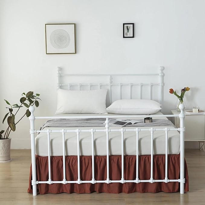 Bed Skirt King Size Ruffled Bed Skirts with Split Corners, 18 Inch Drop Dust Ruffle Bed Skirt with Platform, 18'' King, Rust