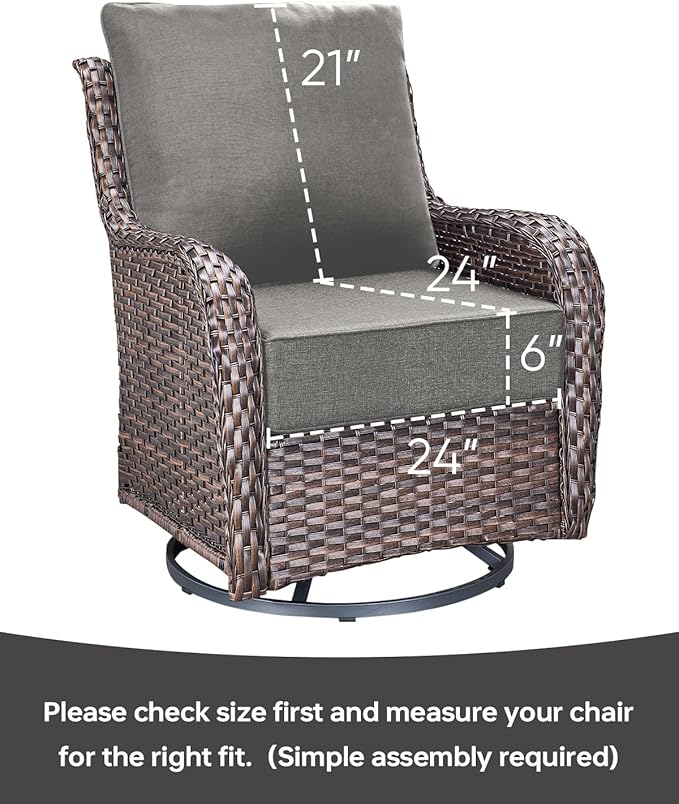 Luxury 24x24x6 Inch Outdoor Cushions for 5 Peice Patio Furniture Set - Set of 5 Water-Resistant Pillow for Dining Rocking Swivel Chairs Loveseat Couch Sectional Sofa - Grey