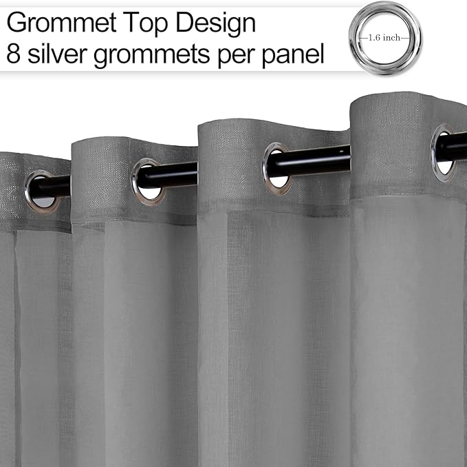 XWZO Grey Sheer Curtains for Bedroom, Light Filtering Privacy Voile Textured Drapes, Grommet Tieback Window Curtains for Living Room, Home Office, Kids' Room, 52 x 84 Inch, Set of 2 Panels