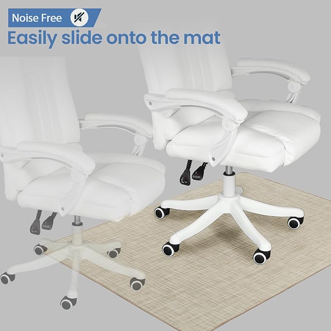 Chair Mat for Hardwood Floor, 47" x 52" Heavy Duty Office Chair Mat for Rolling Chairs, Anti Slip, Non-Curve, Floor Protector for Home Office, Beige Linen