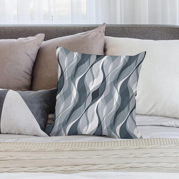Blue Throw Pillow Covers Modern Abstract Blue and Grey Striped Decorations for Bedroom Living Room Farmhouse Sofa Pillows Bed Couch 20x20 Inch
