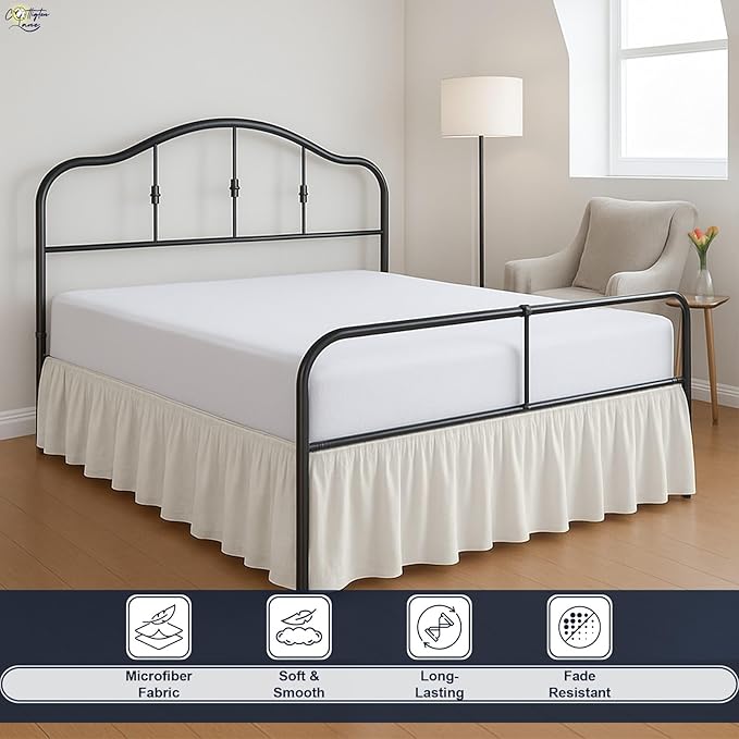 Cottington Lane Ruffled Bed Skirt Full Size with Split Corner, Brushed Microfiber Hotel Quality Ivory Dust Ruffle, 24 Inch Drop Gathered Bedskirt, Soft and Stylish, Shrinkage and Fade Resistant