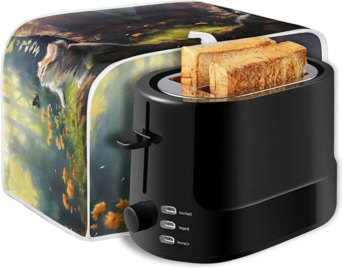 Cat Butterfly Printed Toaster Cover for Anti-Dust & Fingerprint, Cute Kitchen Small Appliance, Microwave Toaster Oven Cover Decor Accessories for Kitchen