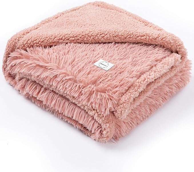 Pink Faux Fur Pet Throw Blankets Waterproof Cozy Calming Dog Blanket for Couch Cover Love Bed Cover Washable(Pink,XS)