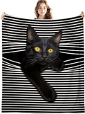 Funny Black Cat Blanket, Funny Cats Black and White Striped Throw Blankets for Home Bedroom Living Room Couch Bed Decor, Black Cat Mom Lovers Gifts for Women, 50x60 Inch