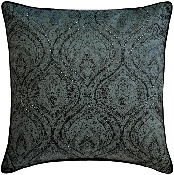 The HomeCentric King/Queen/Twin Gray Decorative CA King 86"x18" Bed Runner Without Pillow Cover, Damask, Victorian & Bead Embroidery Bed Scarf on Suede Fabric - Beatrice