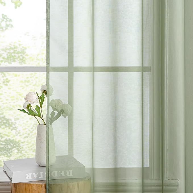 MIULEE 2 Panels Sage Green Sheer Curtains 108 inches Long Window Curtains Rod Pocket Elegant Window Voile Panels/Drapes/Treatment for Bedroom Living Room (54X108 Inches)