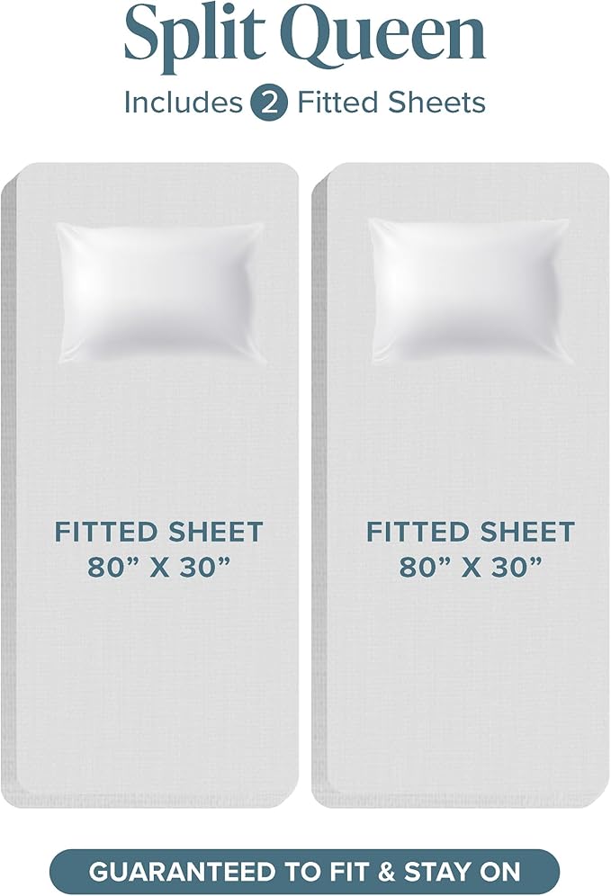 Bare Home Fitted Bottom Sheet Split Queen Size - Premium 1800 Microfiber - Ultra-Soft Hotel Luxury - Deep Pocket - Durable and Long Lasting (Split Queen, White)