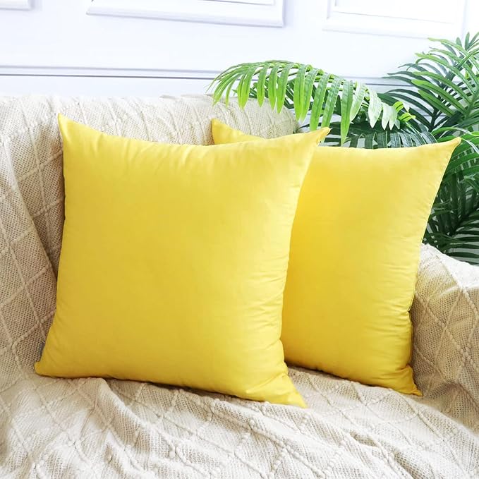 4-Pack 100% Cotton Comfortable Solid Decorative Throw Pillow Case,Thmyo Square Cushion Cover Pillowcase Sublimation Blank Pillow Covers DIY Throw Pillowcase for Sofa(18x18 inch/ 45x45cm,Lemon Yellow)