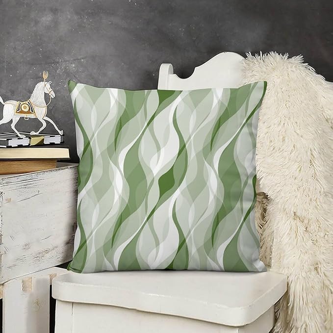 Green Throw Pillow Covers Modern Abstract Ombre Green Striped Decorations for Bedroom Living Room Farmhouse Sofa Pillows Bed Couch 16x16 Inch