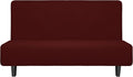 Easy-Going Stretch Futon Slipcover Armless Futon Bed Cover Furniture Protector Without Armrests with Elastic Bottom for Kids, Soft Jacquard Fabric Small Checks (Medium, Wine)