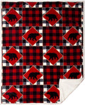 CARSTENS, INC. Ultra Premium Super Soft Plush Sherpa Fleece Oversized Throw Blanket 54" x 68", Lumberjack Bear Red Plaid