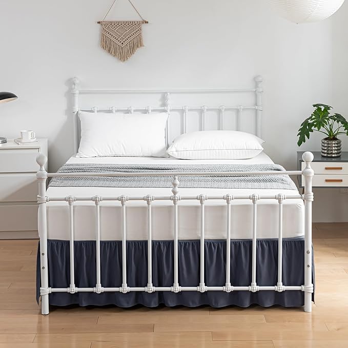 Bed Skirt Queen Size Ruffled Bed Skirt with Split Corners, 16 Inch Drop Dust Ruffle Bed Skirt with Platform, Blue, Queen - 16" Drop