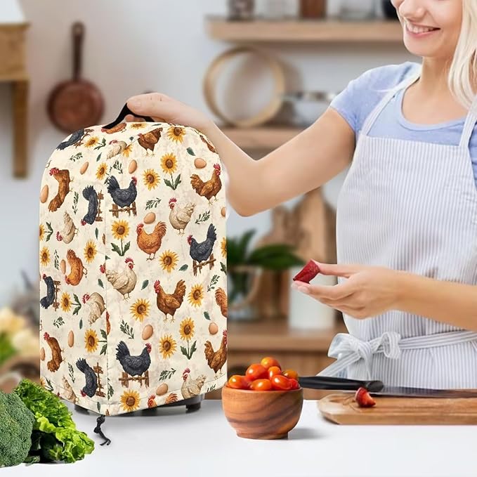 Cute Rooster Blender Dust Cover, Stand Mixer or Coffee Maker Appliance Covers with Drawstring, Anti Fingerprint Dust Stain Resistant Blender Cover for Home Kitchen