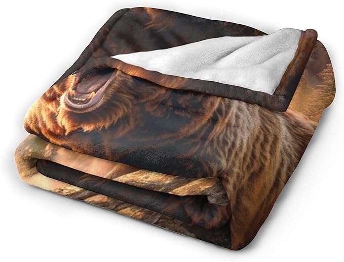 Bear Animal Throw Blanket - Cabin Decor Gift for Girls, Women, Boys, Men - Soft Warm Cozy Fleece for Couch, Sofa, Bed 50"x40"