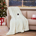 Heated Electric Blanket Throw: 6-Level Fast Heating, 4-Hour Auto-Off, Soft&Warm Stripe Faux Rabbit Fur, for Couch Home Office, with Overheating Protection & ETL Certified(50 x 60,Milky White)