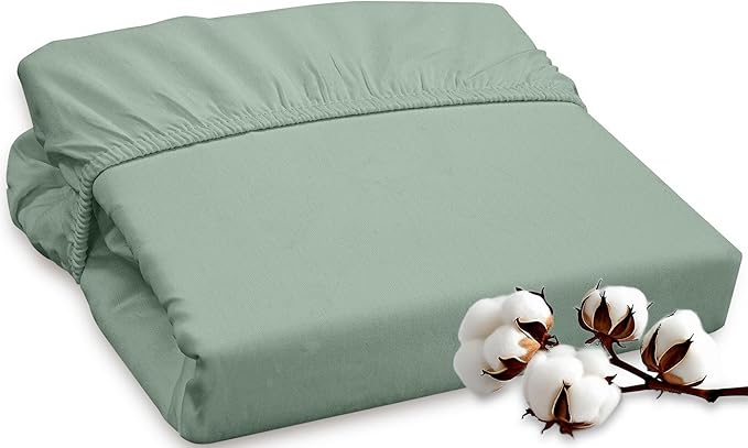 ROYALE LINENS 300 Thread Count 100% Long Staple Combed Cotton Fitted Sheet Twin XL - Super Soft Deep Pocket Bottom Sheet - Fitted Sheets Only - Elastic Sheets (Twin XL, Sage Green)