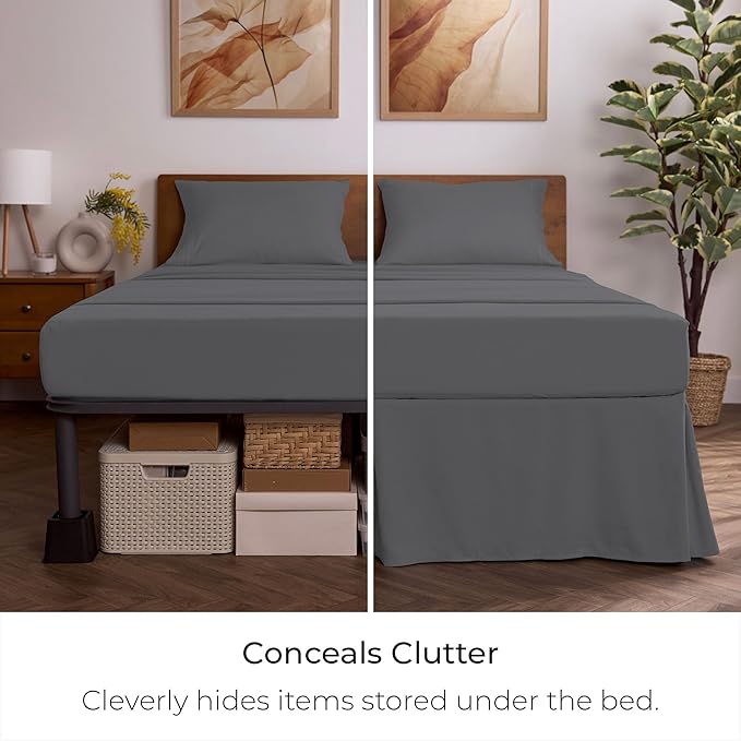 Mellanni Bed Skirt Queen Size - Bed Skirting - 15-Inch Tailored Drop Pleated Dust Ruffle - Hotel Luxury Bedding - Wrinkle, Fade, Stain Resistant - 1 Bedskirt (Queen, Gray)