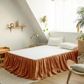 BISELINA French Linen Bed Skirt with Pleated Frills 22-Inch Tailored Drop Natural Flax Cotton Blend Dust Ruffle Soft Cozy Farmhouse Bedding (22" King, Rust)