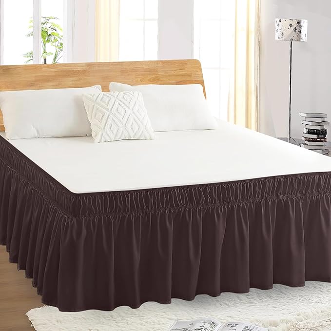 King Bed Skirt, Elastic Wrap Around Bed Skirt King Size, Bed Skirts for Adjustable Bed, Easy Fit with 18" Drop Length Tailored Drop Dust Ruffle (Brwon)
