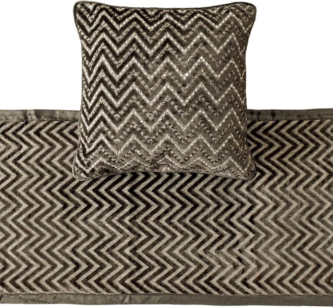 The HomeCentric King Queen Twin Grey Decorative CA King 86"x18" Bed Runner with Pillow Cover, Crystals Bed Scarf on Velvet Fabric - Grey Crystal Chevy