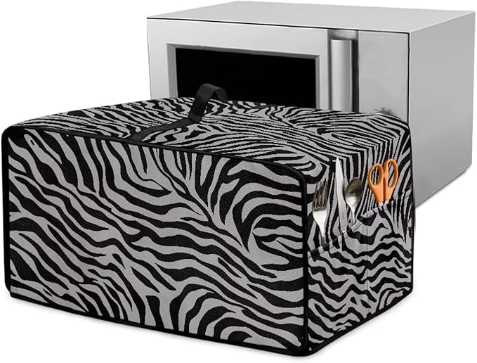 Grey Zebra Print Microwave Oven Dust Cover Dust-Proof Waterproof Microwave Toaster Oven Cover Easy to Clean Kitchen Machine Covers Case Protections Protector, M